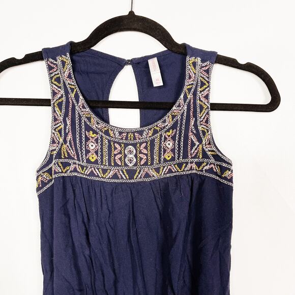 Xhilaration Womens XSmall XS Navy Blue Embroidered Tie Waist Romper Keyhole Back - Picture 3 of 8